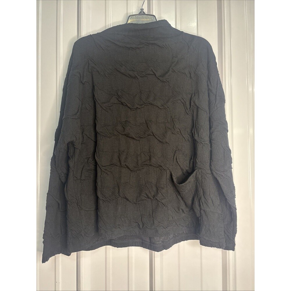 Beau Jours Textured Bobbie Top Black Large Loose Mock Neck